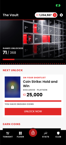 The Vault: unlocked games count, next unlock and progress